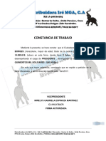 Constancia de Trabajo Distribuidora Ire Mga, C.A