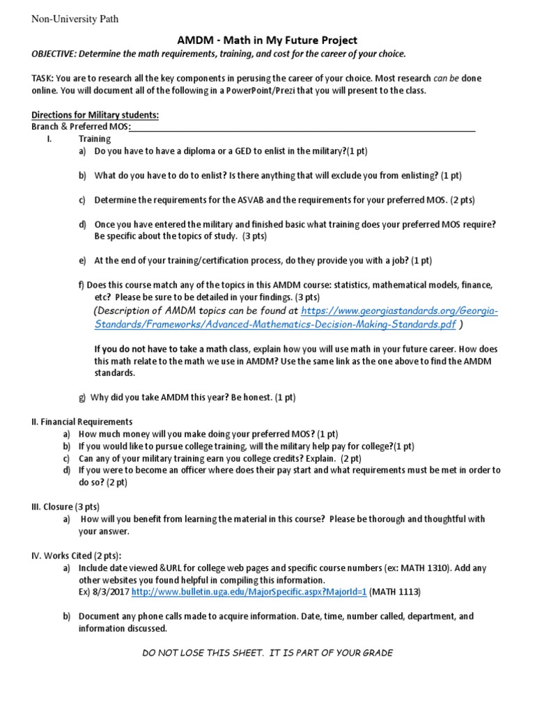 AMDM Career Project Guidelines | PDF | Teaching Mathematics | Behavior ...