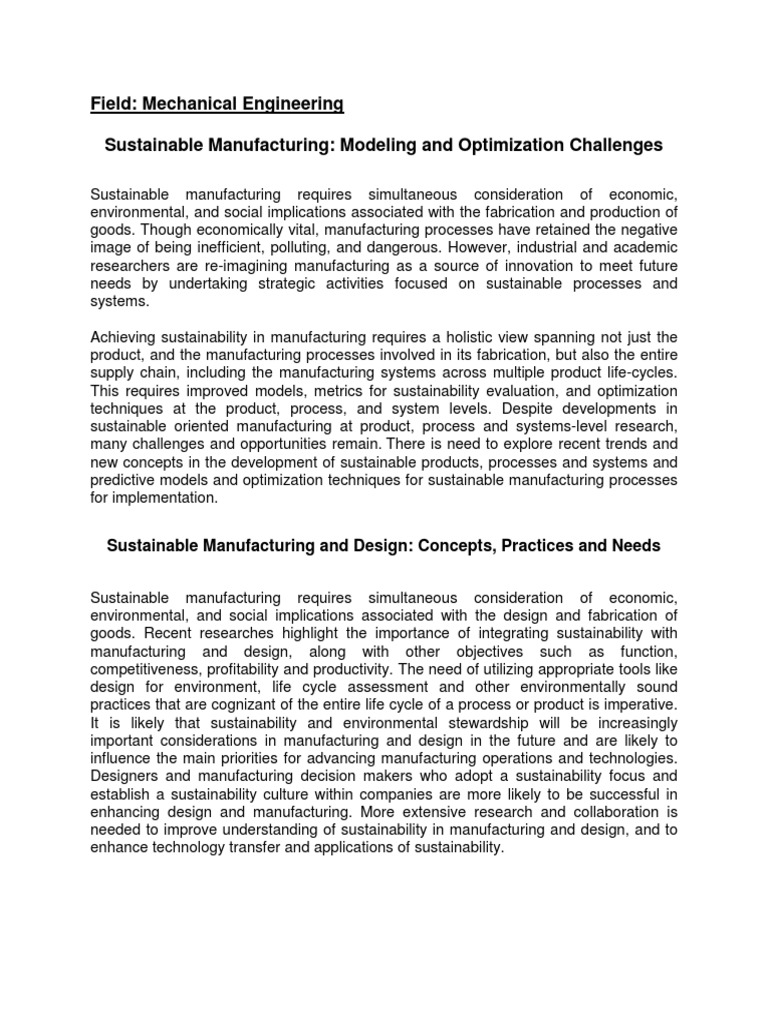 Sustainable Manufacturing Challenges and Solutions | PDF ...