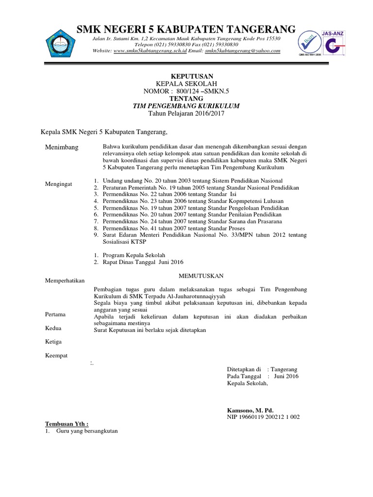 Sk Tim Pengembang Kurikulum