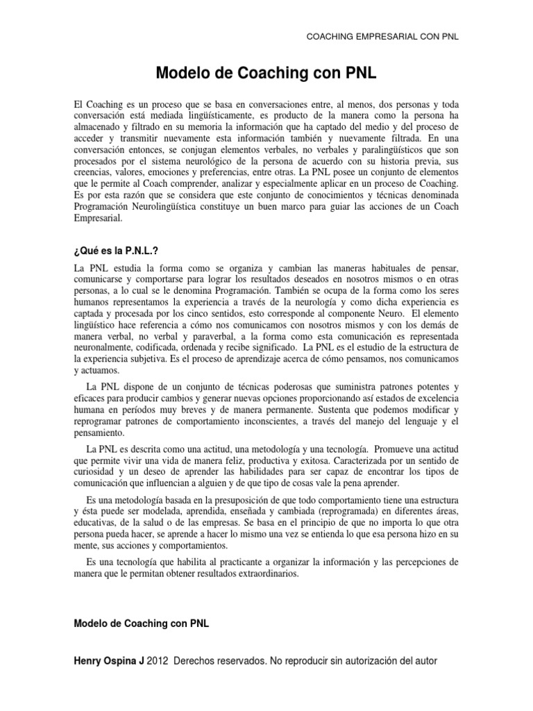 Modelo de Coaching Con PNL PDF | PDF