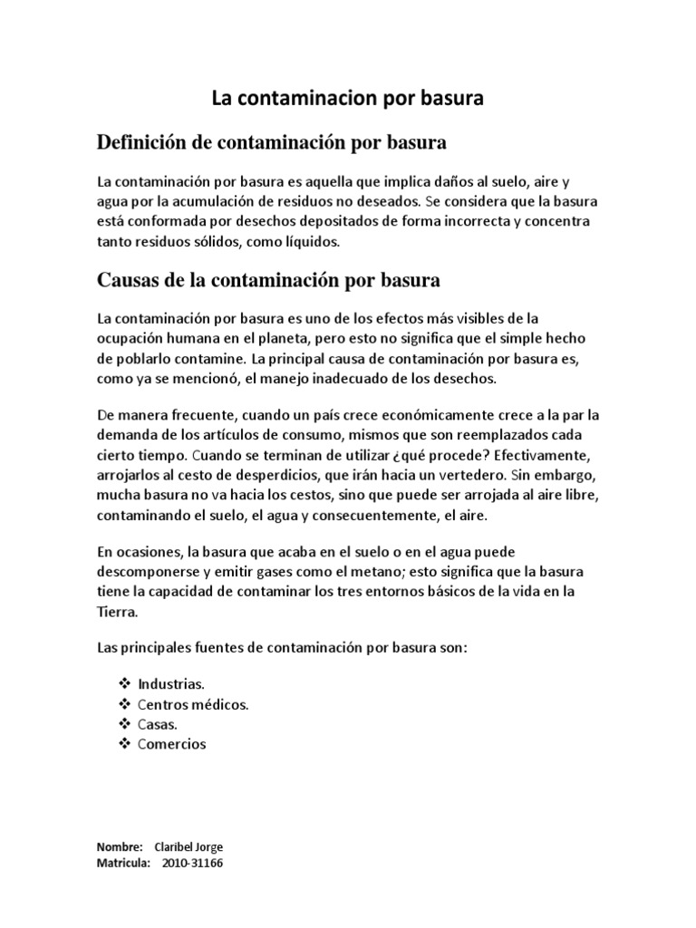 Contaminación por Basura: Causas y Efectos | PDF | Residuos | Contaminación