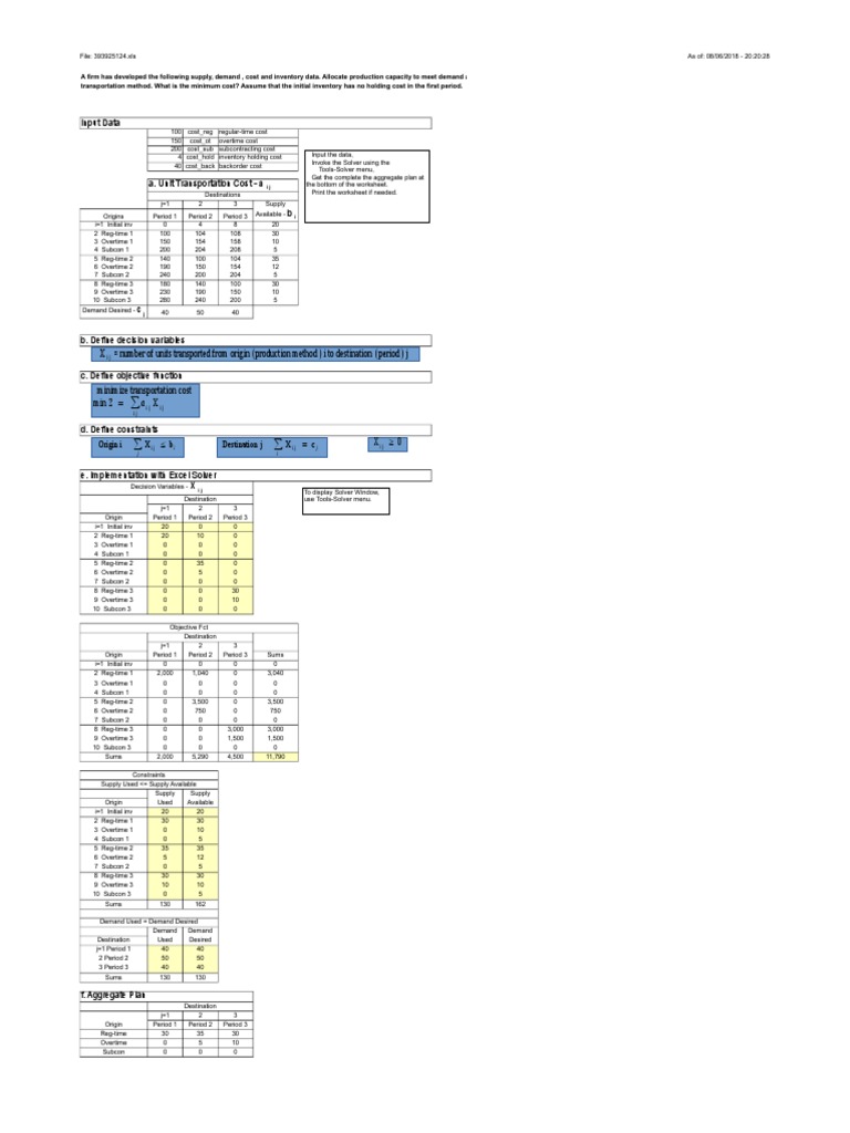 Transportation Solver Aggregate Plan | PDF | Microsoft Excel | Areas Of ...