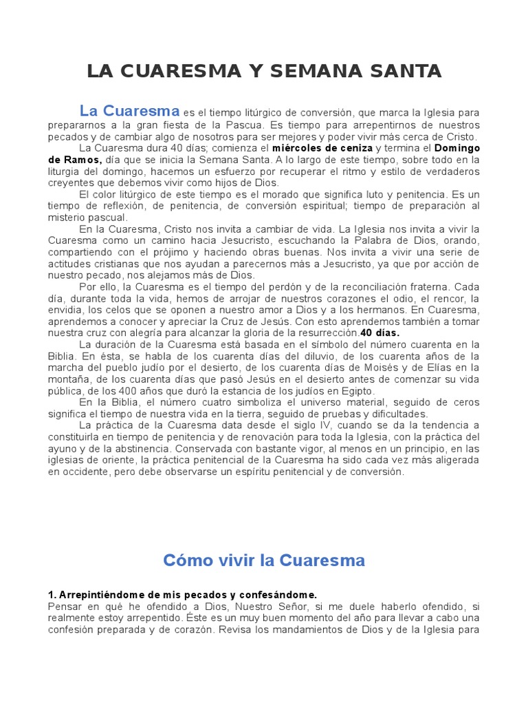 Significado de Cuaresma y Semana Santa | PDF | Prestado | eucaristía