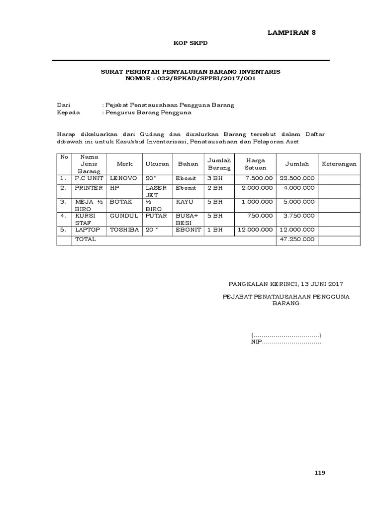 Lamp 8 - Surat Perintah Pengeluaran, Penyaluran Barang Dari Pengguna Ke ...