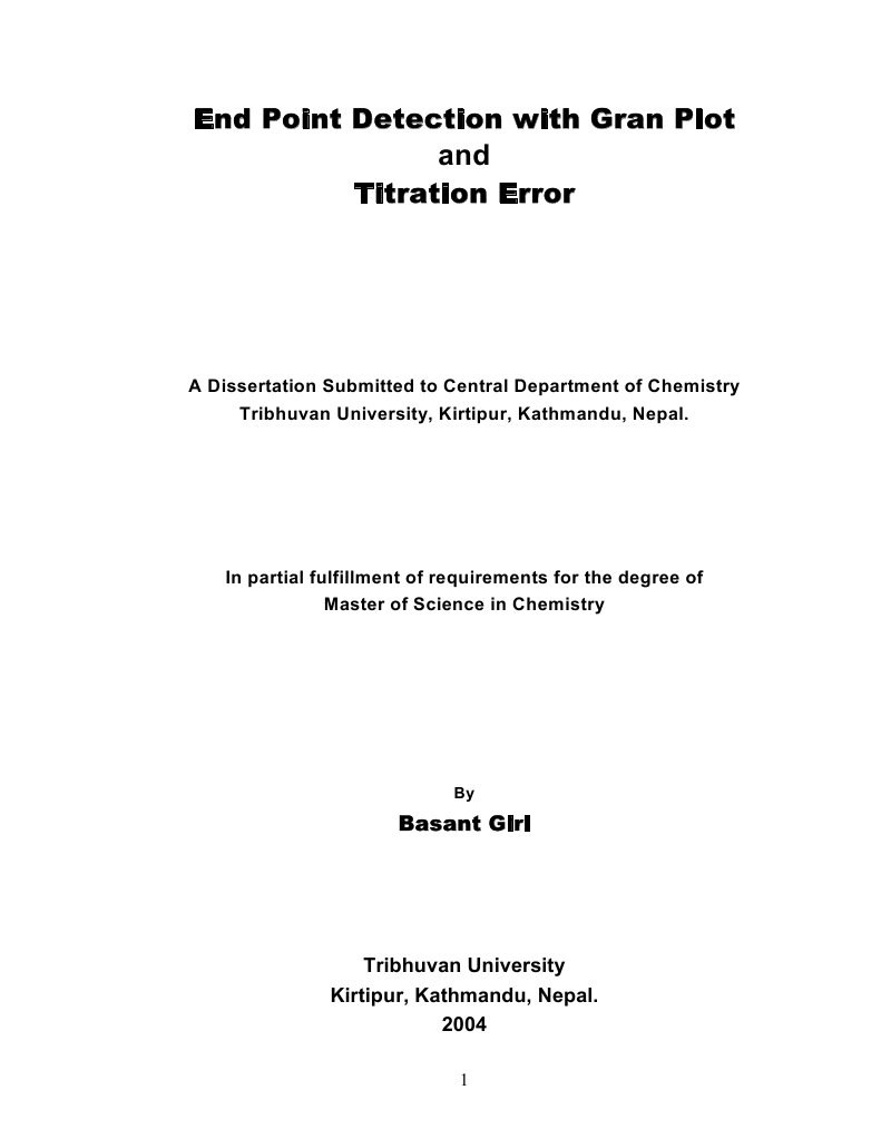 End Point Detection With Gran Plot and Titration Error PDF Titration Chemistry