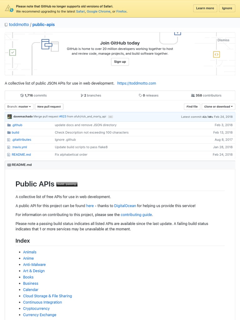 Github Toddmotto Public Apis A Collective List Of Public Json - 