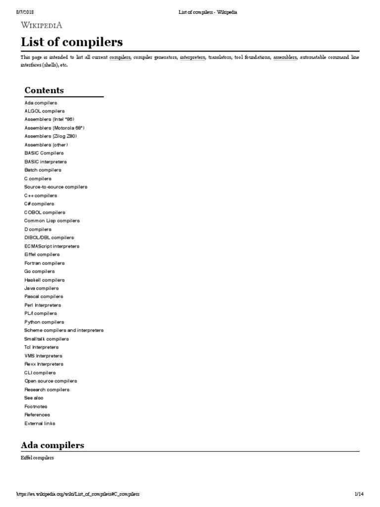 List of Compilers - Wikipedia | PDF | Unix | C (Programming Language)