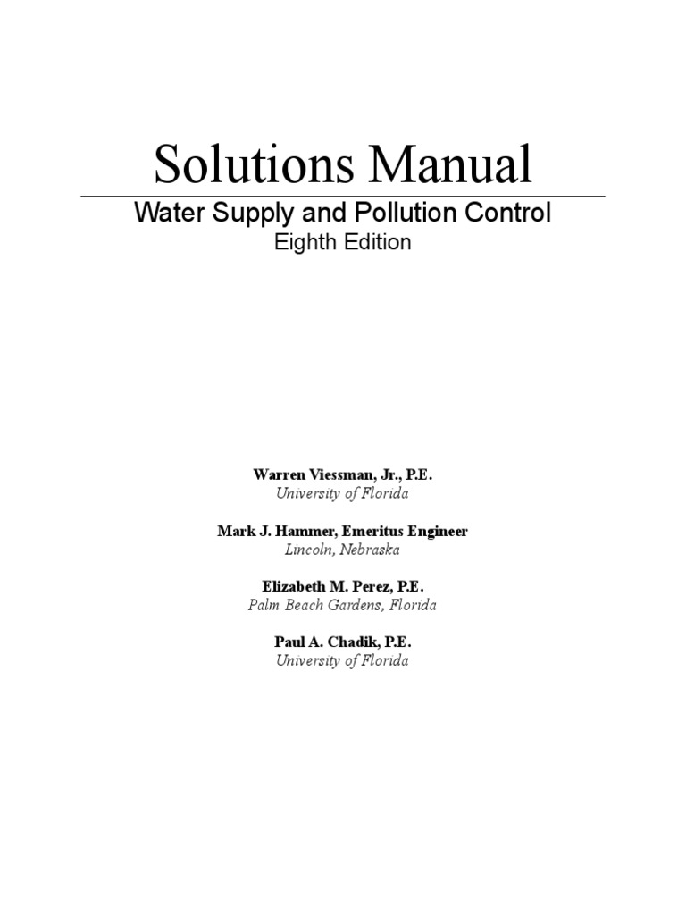 Solutions Manual 412 Water Resources Water Pollution