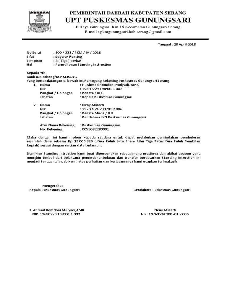 Surat Standing Instruction PDF