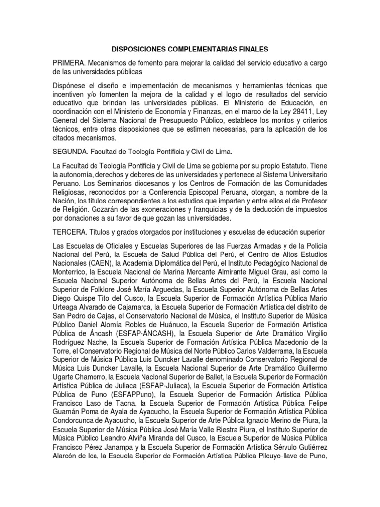 Ley UniversitariaDisposiciones Complementarias Finales PDF