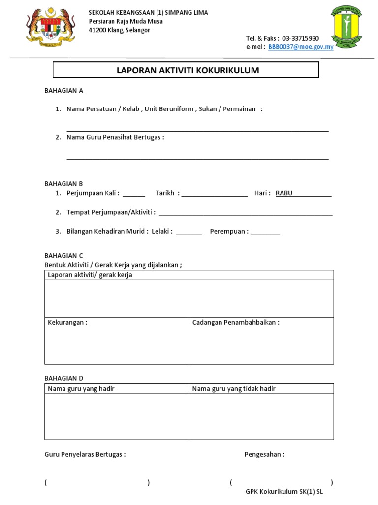 Borang Laporan Aktiviti Mingguan Kk Pdf