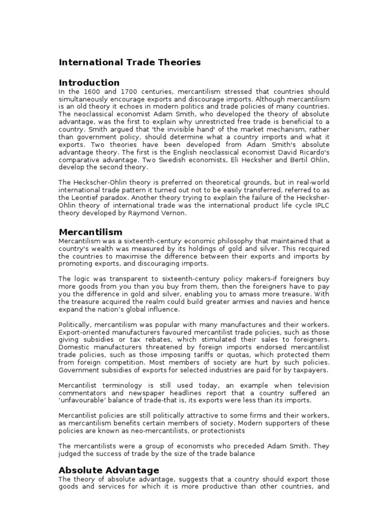 Theories of International Trade | PDF | Mercantilism | Comparative ...