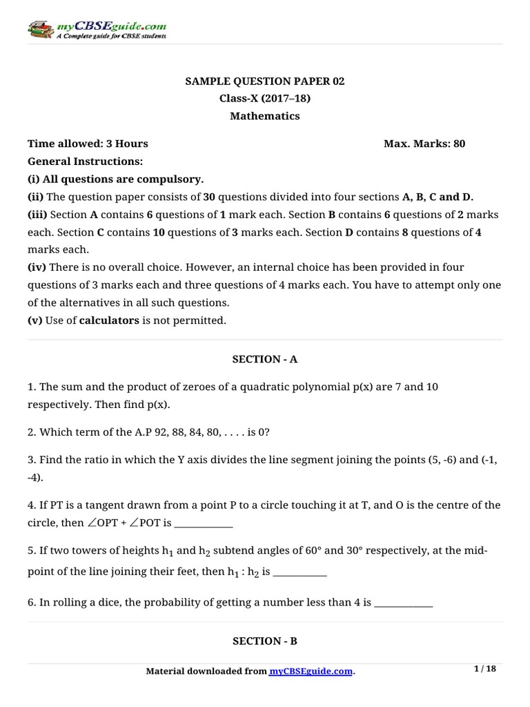 10 Math Sample 2017 18 02 PDF | PDF | Triangle | Area