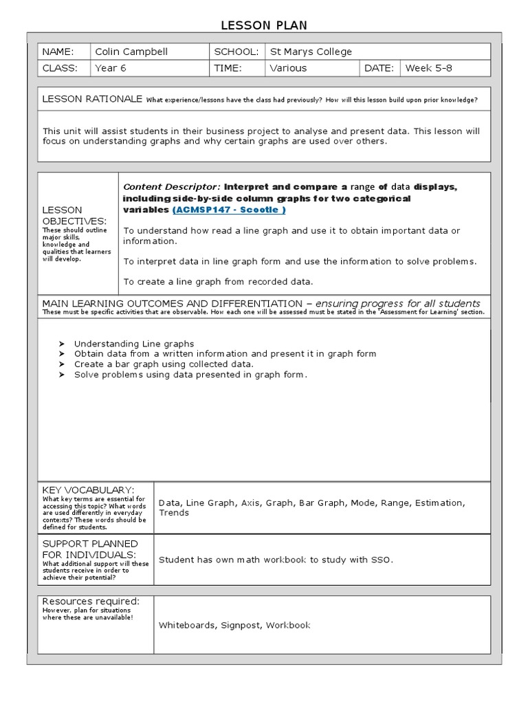 Line Graph Lesson Plan | PDF | Lesson Plan | Data