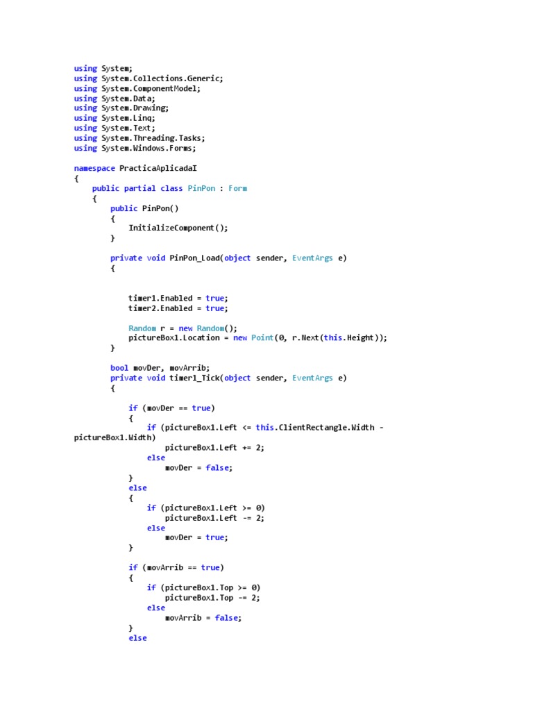 Pong Game Timer and Movement Implementation in C PDF Computer