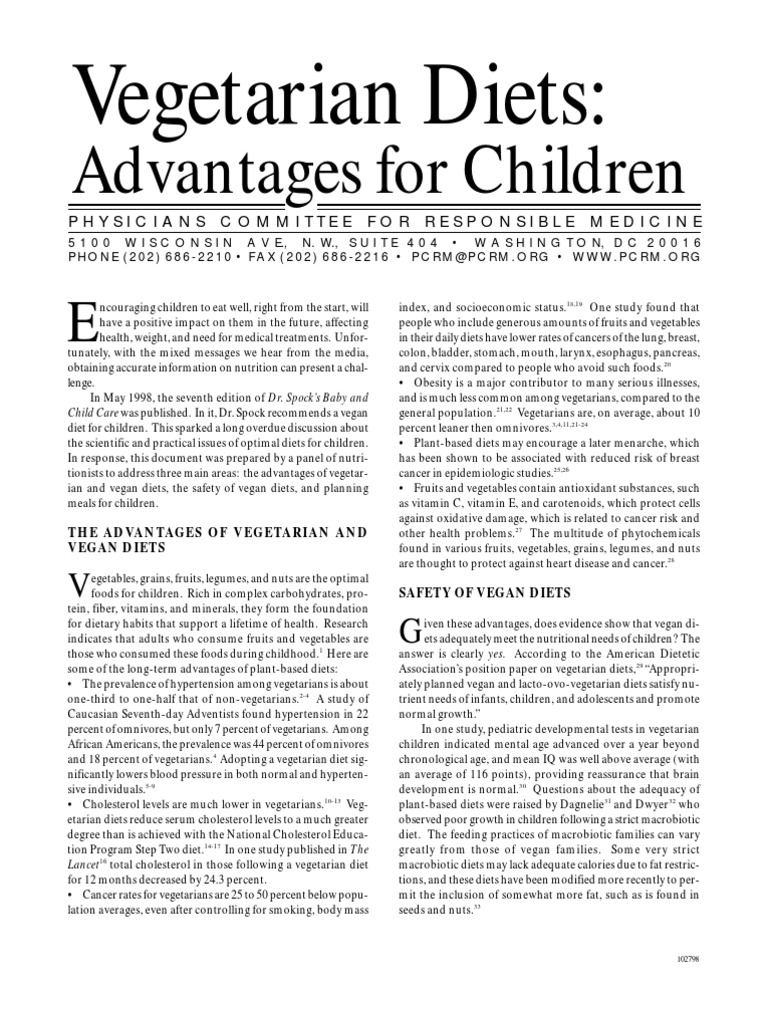 Vegetarian Diets For Children: Advantages | PDF | Vegetarianism | Veganism