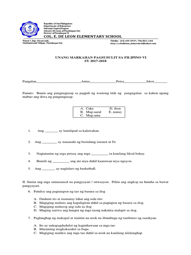 PT - Filipino 6 - Q1 | PDF