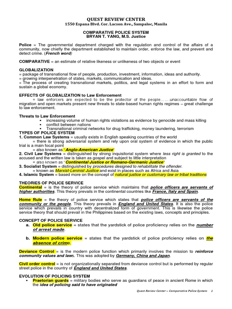 Comparative Police Systems Overview | PDF | Police | Inspector
