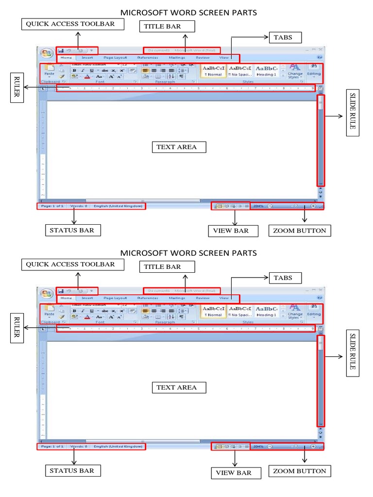 Microsoft Word Screen Parts Overview | PDF | Technology & Engineering