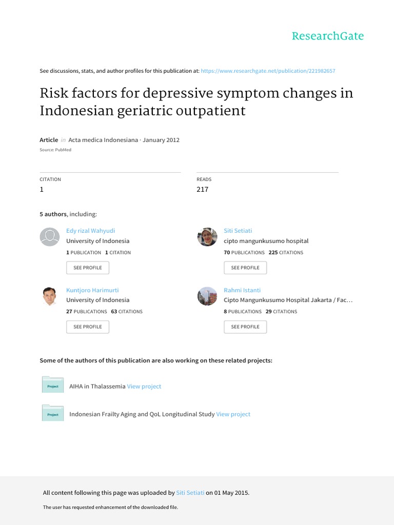 Risk Factors For Depressive Symptom Changes in Ind PDF | Download Free ...