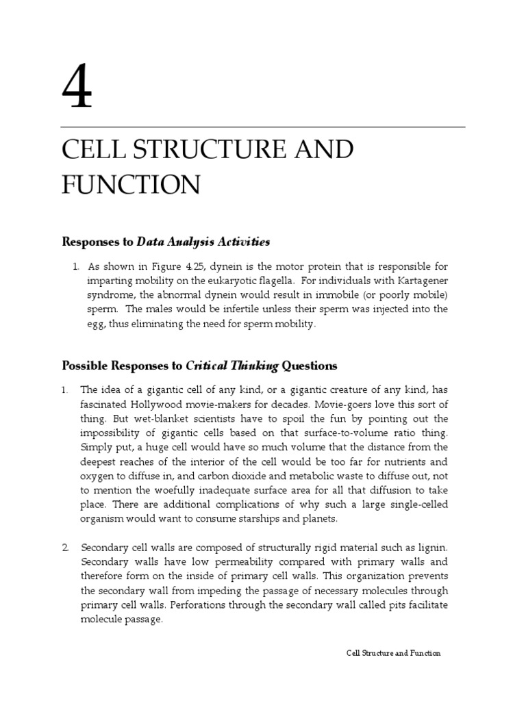 Cell Structure and Function: Responses To Data Analysis Activities | PDF