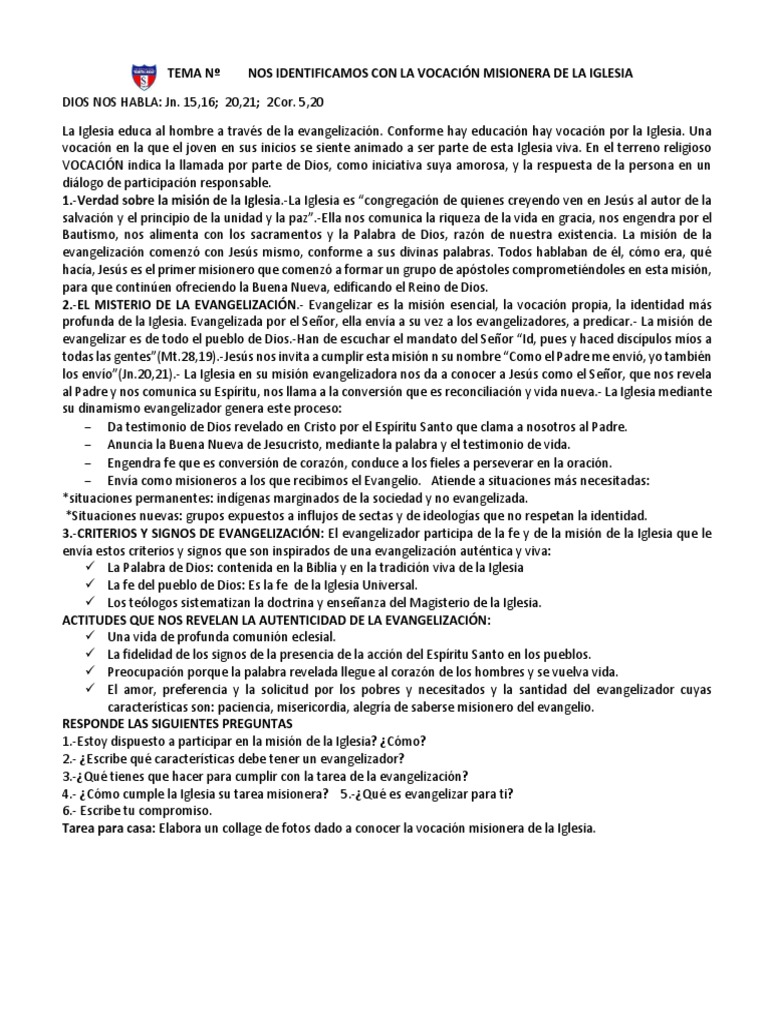 Vocación Misionera en la Iglesia | PDF | Misionero | Evangelización