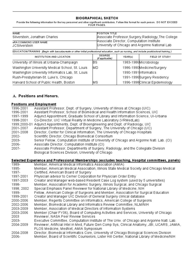 Jonathan C. Silverstein, MD NIH BioSketch PDF Health Informatics