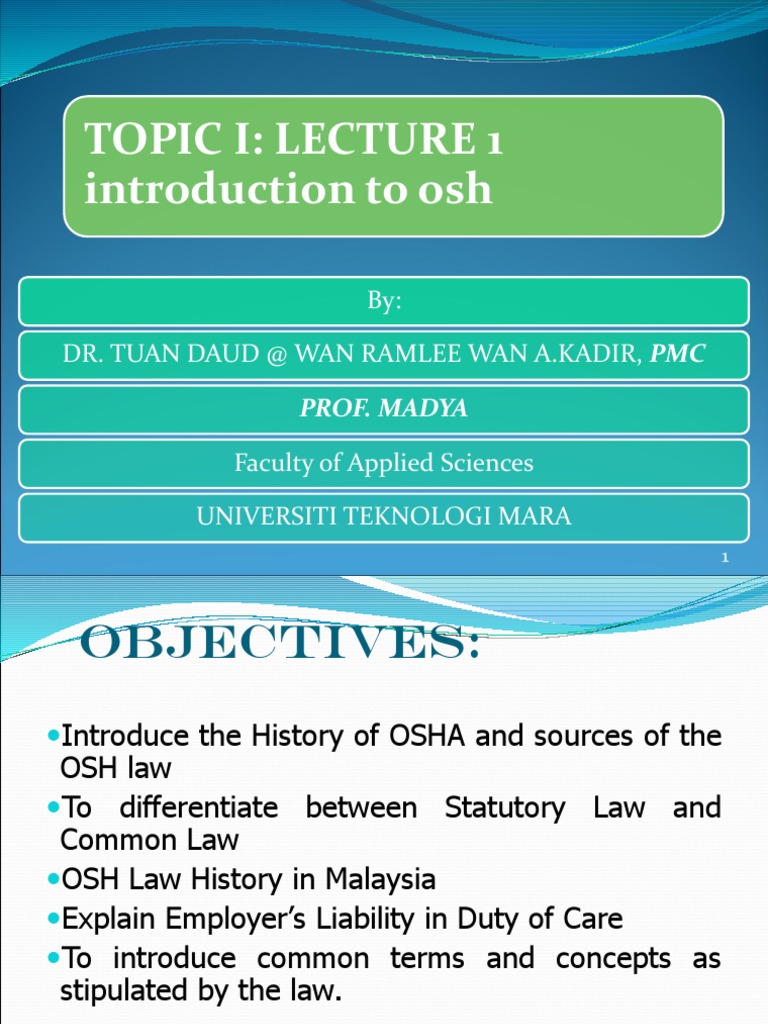 Introduction to OSH and Its History | PDF | Negligence | Duty Of Care
