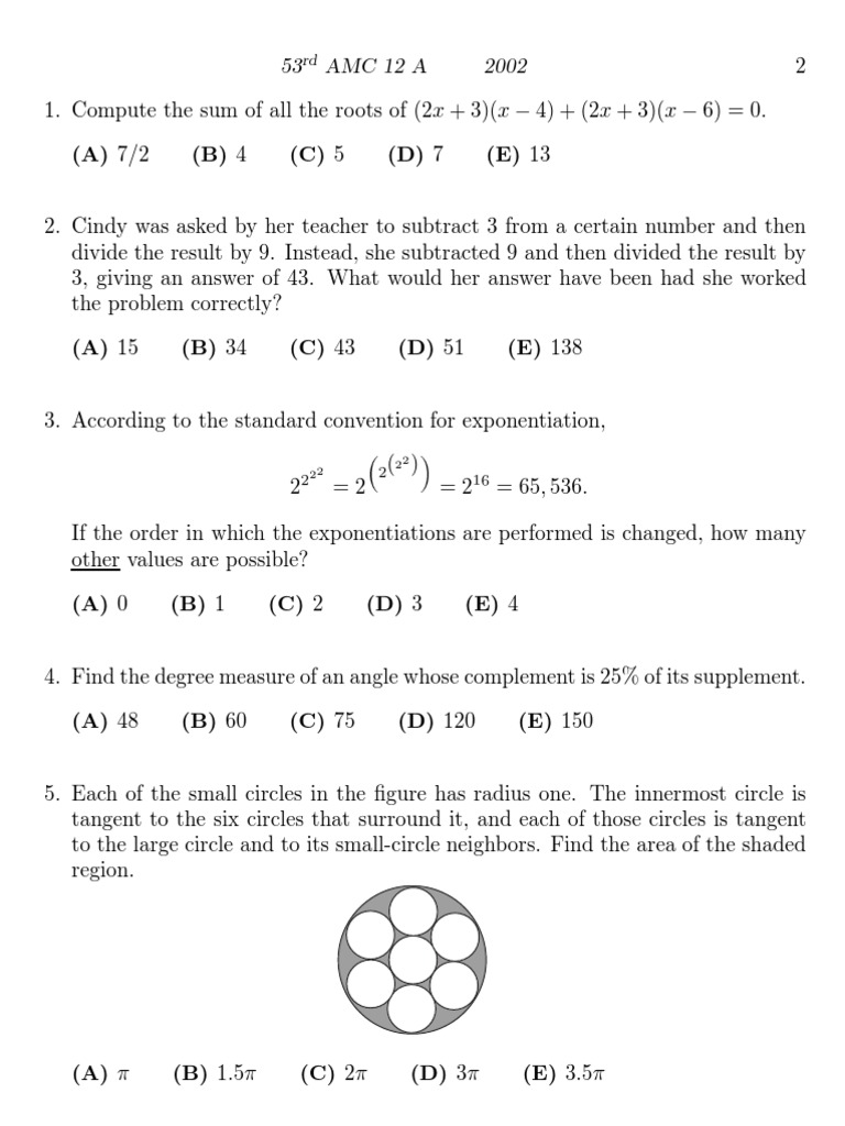 2002 AMC 12 A Solutions | PDF | Area | Fraction (Mathematics)