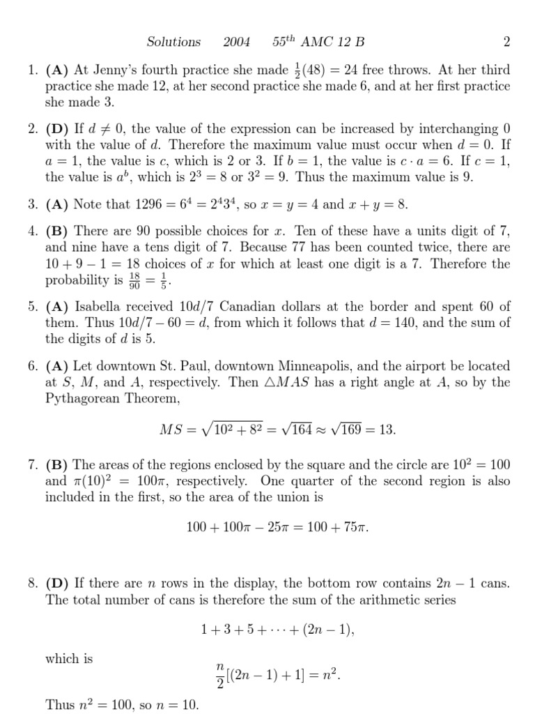 2004 AMC 12B Solutions Download Free PDF Polynomial Zero Of A