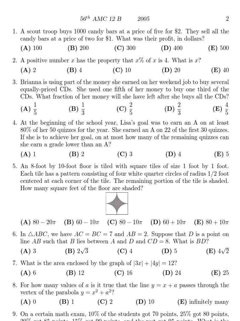 2005 AMC 12B Problems PDF Sphere Integer
