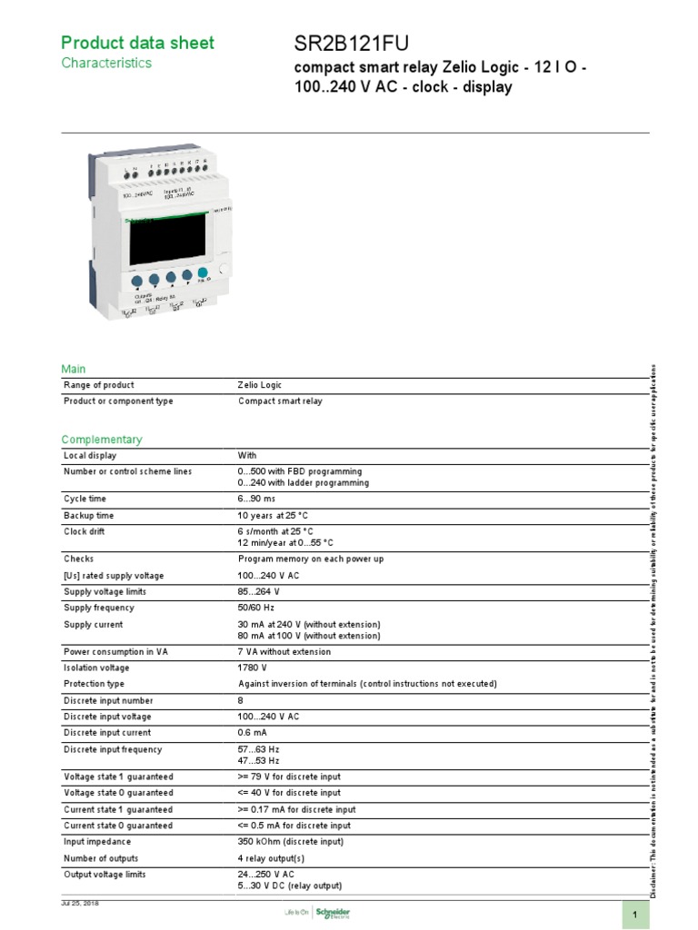 Zelio Logic SR2B121FU Relay Manual | PDF | Relay | Electronics