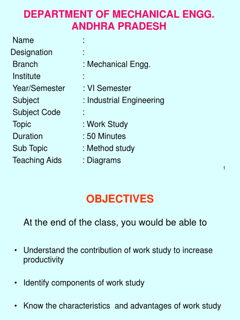 Work Study in Industrial Engineering | PDF | Factors Of Production ...