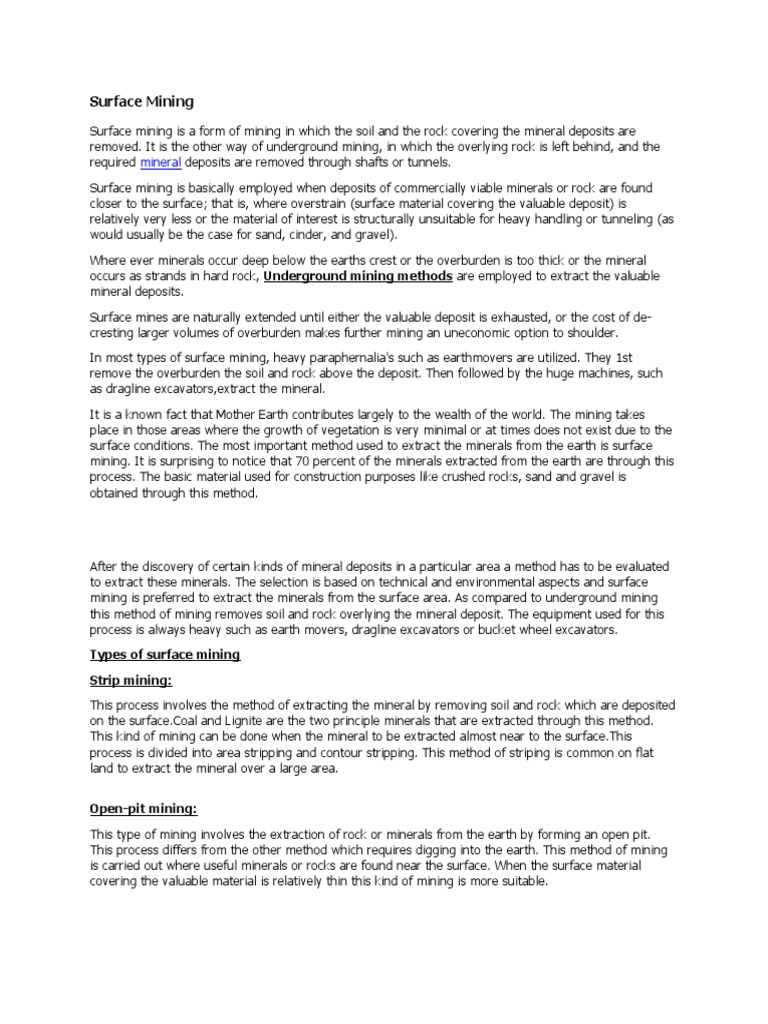Surface Mining Mineral Pdf Coal Mining Mining