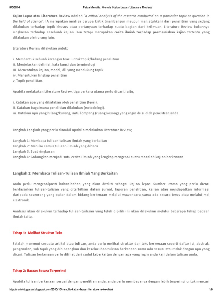 Petua Menulis Menulis Kajian Lepas Literature Review