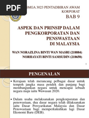 Bab 9 Pentadbiran Korporat Awam Slide Pdf