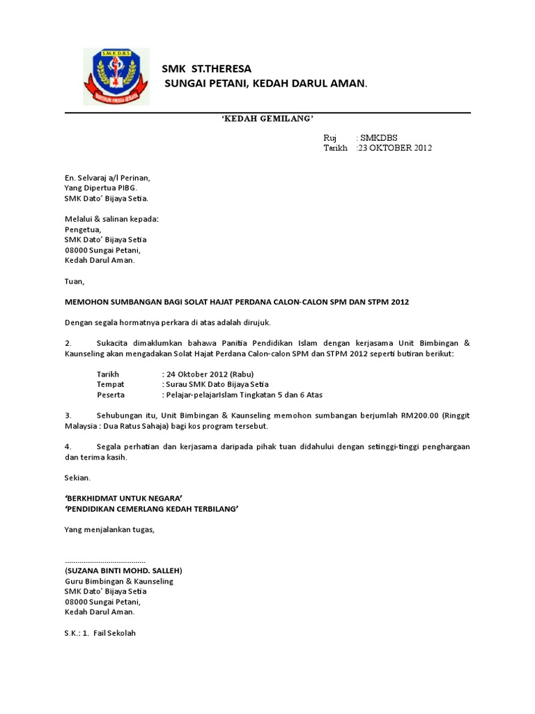 Contoh Surat Rasmi Mohon Kredit