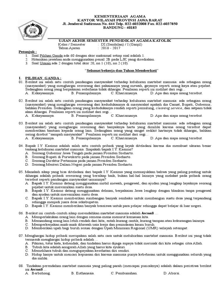 Uas 9 Agama Ganjil 2016