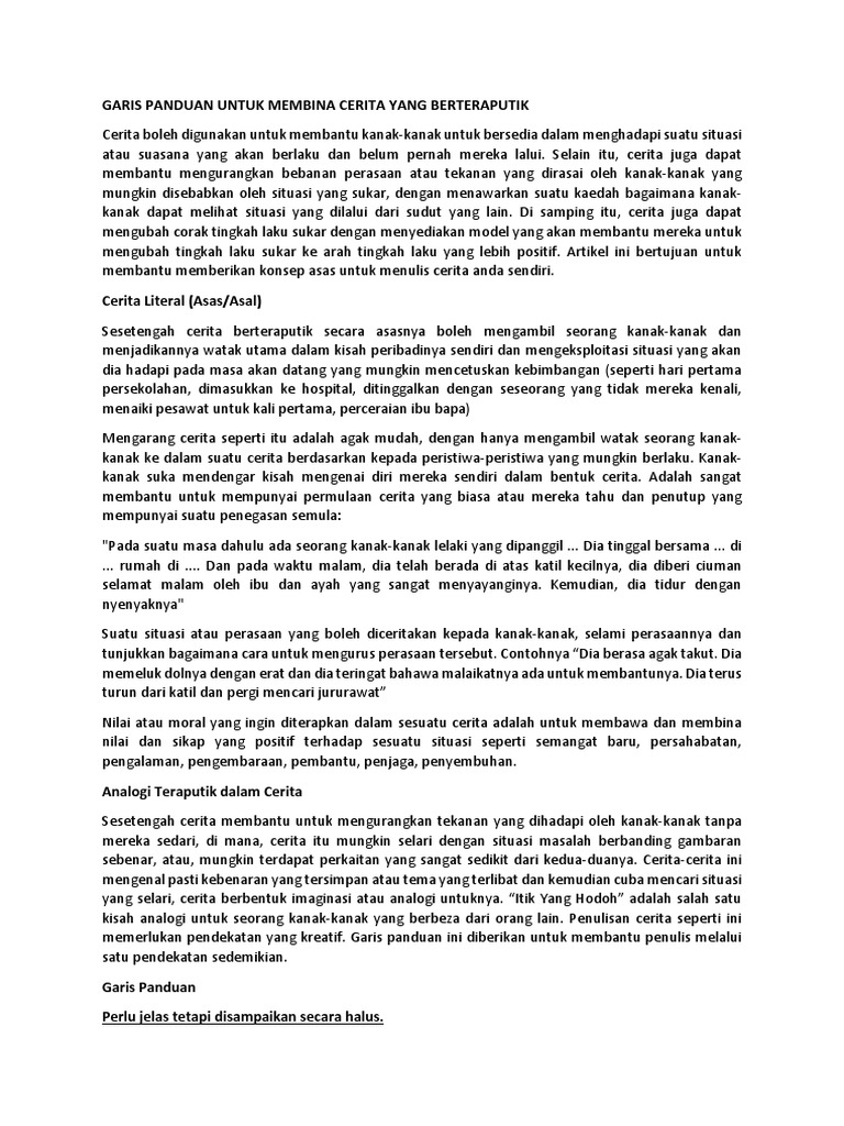 Garis Panduan Untuk Membina Cerita Yang Berteraputik Pdf