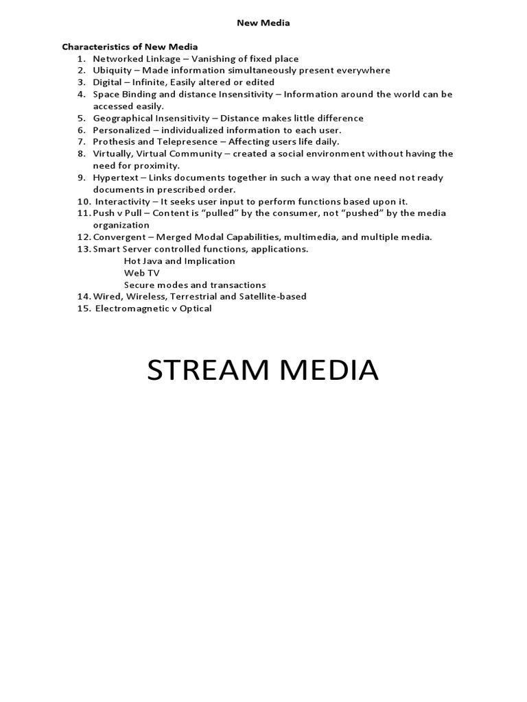 Characteristics of New Media PDF New Media Technological Convergence