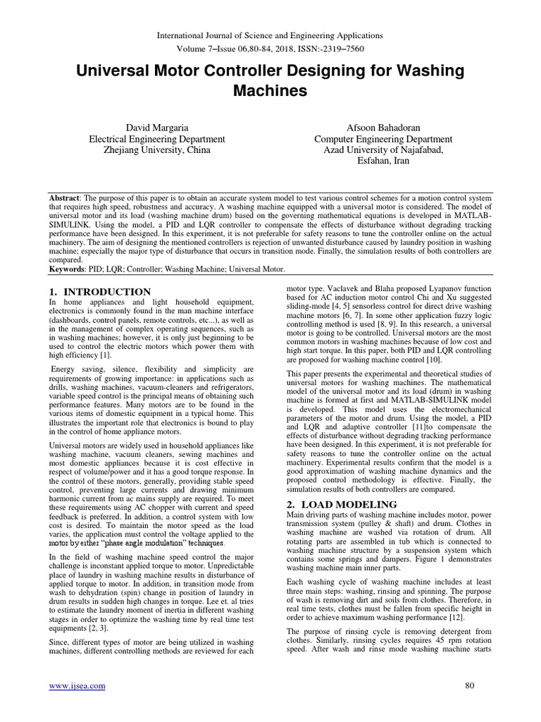 Universal Motor Control in Washing Machines | PDF | Control Theory ...