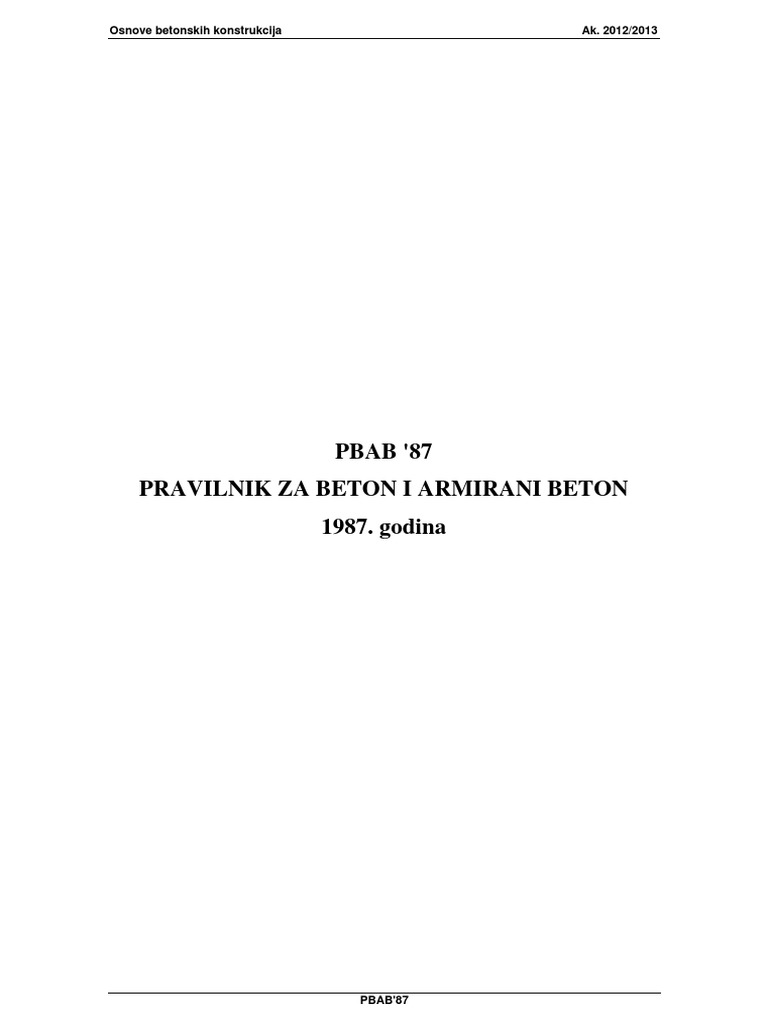 Dimenzioniranje Presjeka PBAB 87 Zad 1 19 PDF | PDF