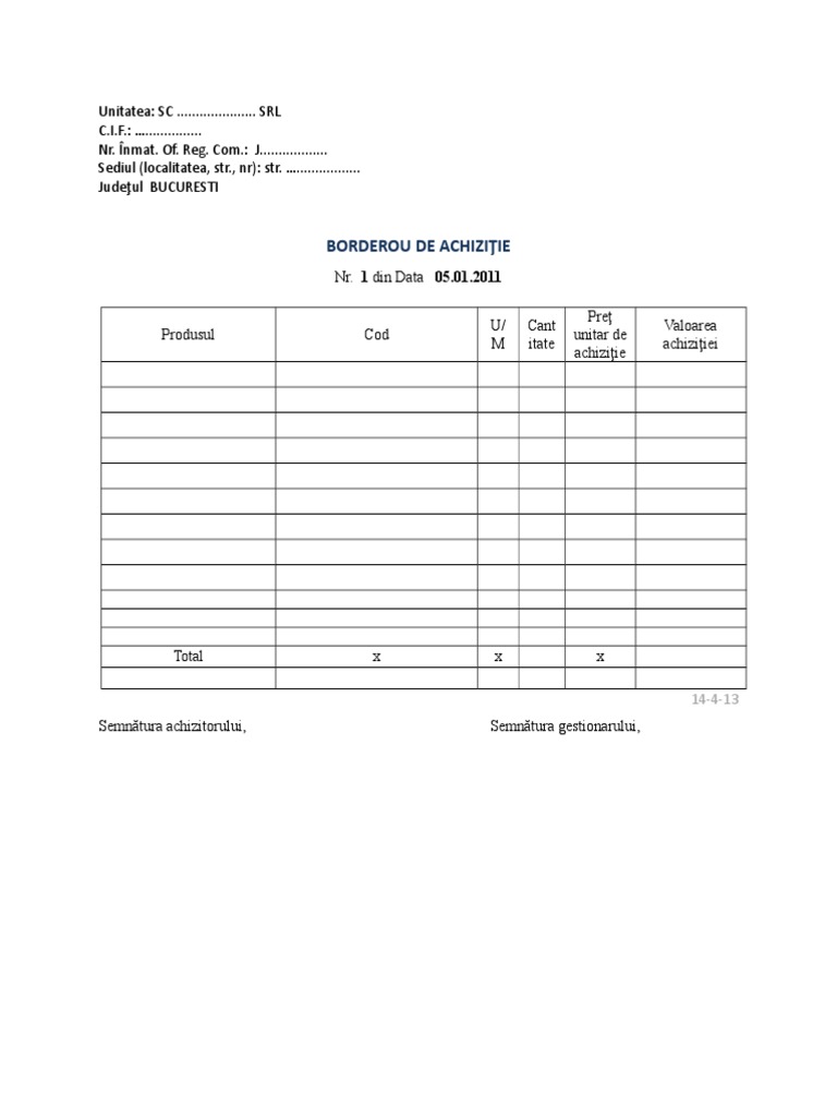Borderou de Achizitie DRAFT | PDF