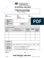 For Official Use Only: Corrective Action Review / Audit Close-Out Form