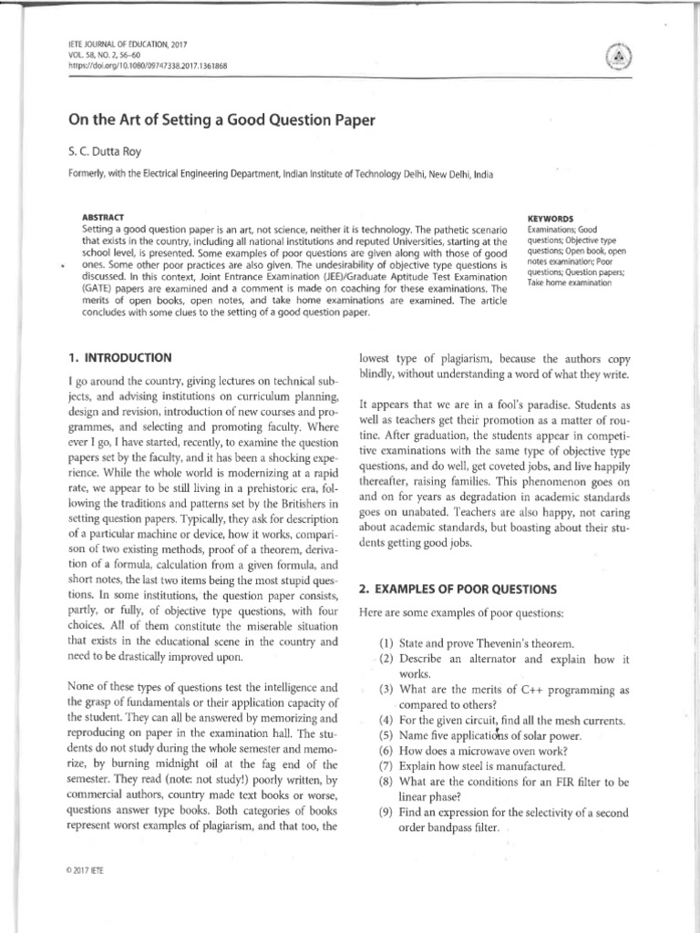 Setting A Good Question Paper PDF