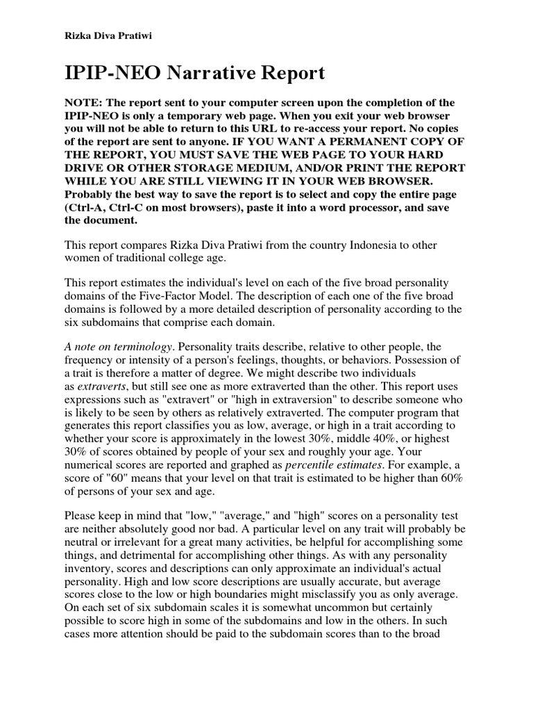 Big Five Personality Trait Test Pdf Extraversion And Introversion