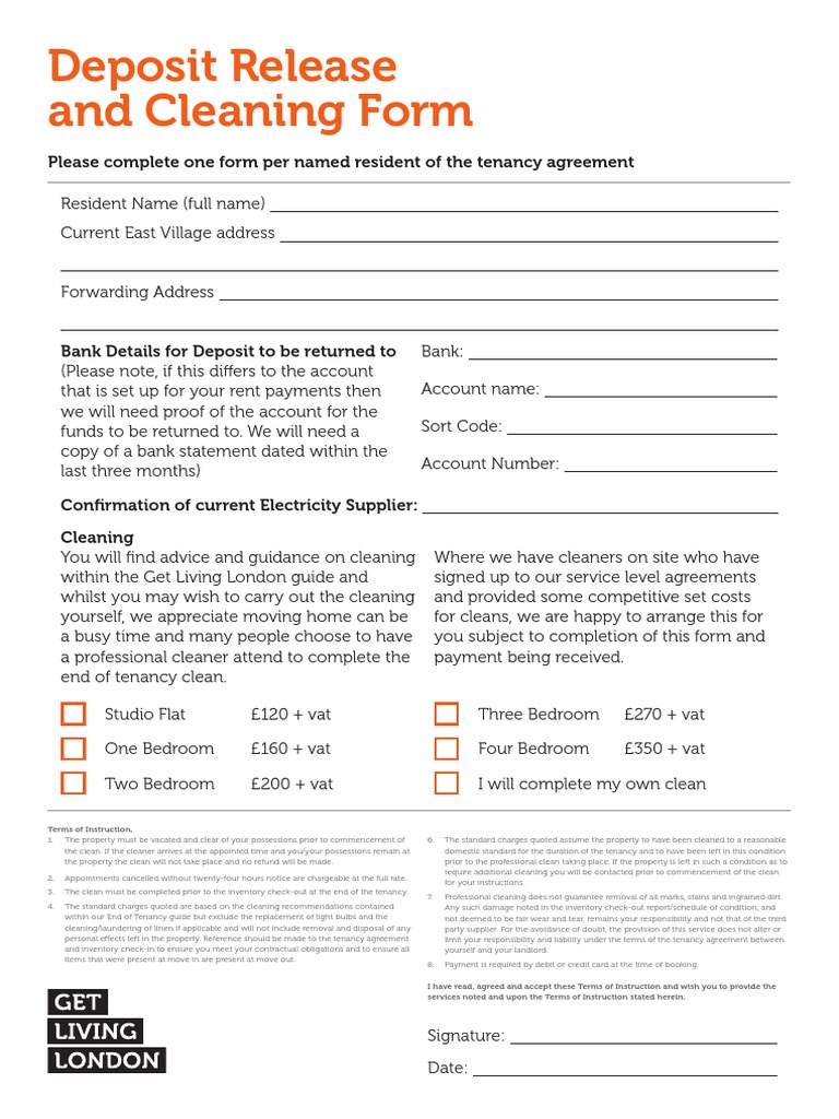 Deposit Release & Cleaning Form.pdf | Lease | Leasehold Estate