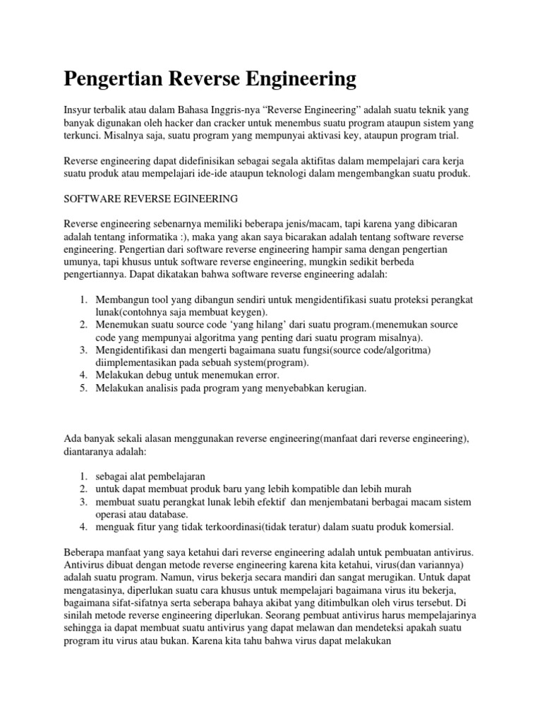 Pengertian Reverse Engineering PDF | PDF
