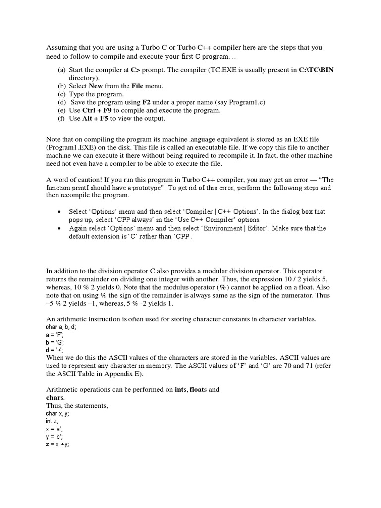 Assuming That You Are Using A Turbo C or Turbo C++ Compiler Here Are ...